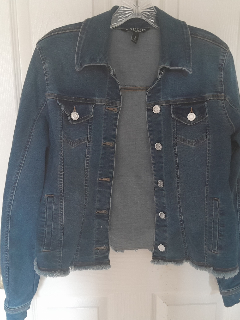 Baccini Blue Denim Jacket with Frayed Hem Size S